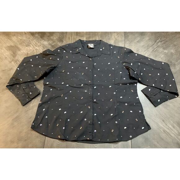 Taco Bell 3/4 Sleeve Employee Button Up Shirt Black Women's Size XL All Over - Picture 1 of 11